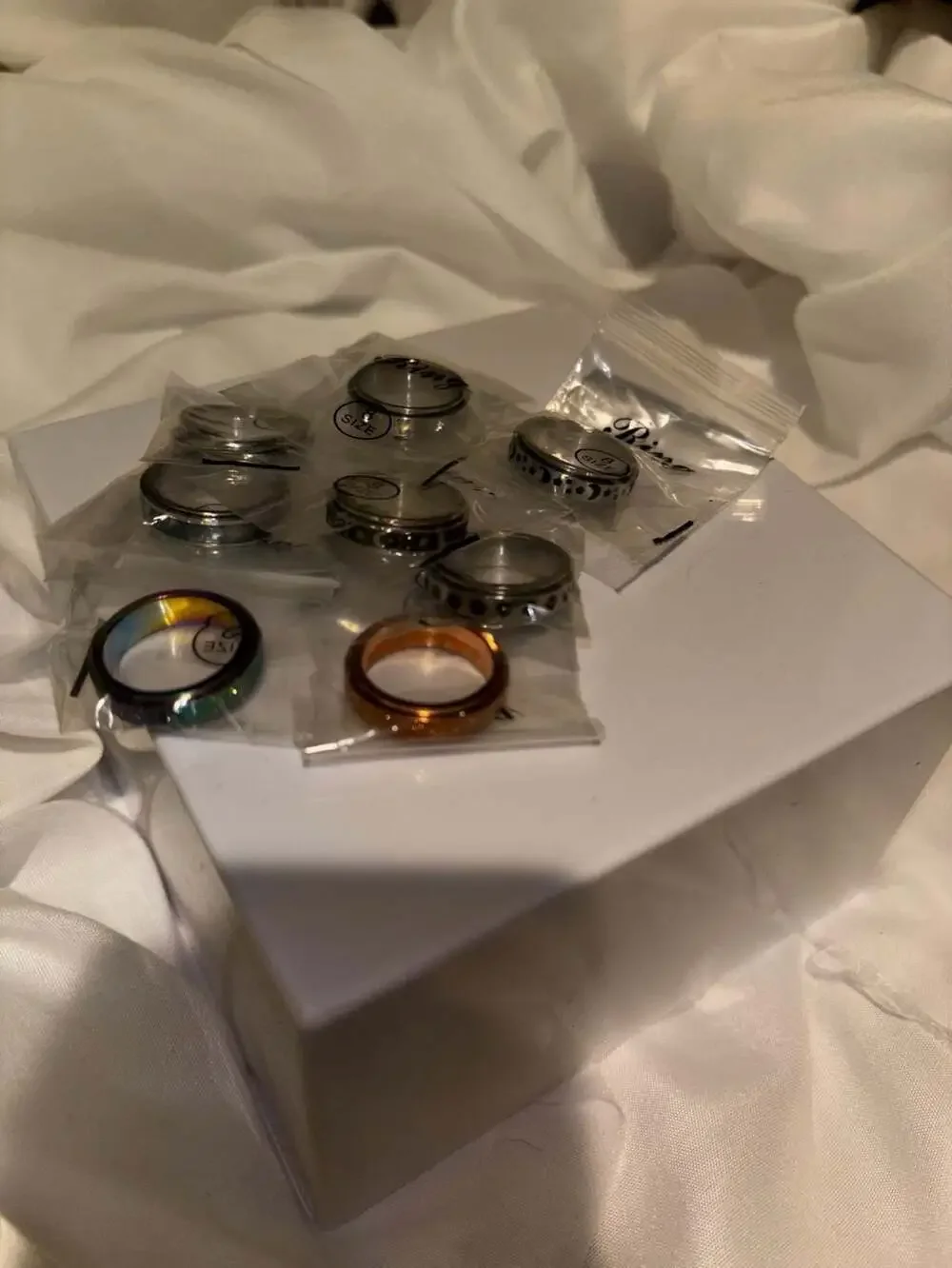 Assorted Stainless Steel Celestial and Textured Spinner Fidget Rings